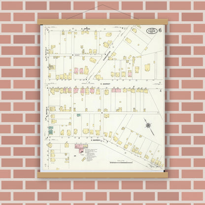Old map wall art mockup — magnetic wood frame on brick wall — Sanborn Fire Insurance Map from Cadiz, Harrison County, Ohio (1909), Sheet #0006
