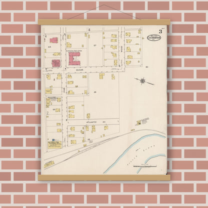 Old map wall art mockup — magnetic wood frame on brick wall — Sanborn Fire Insurance Map from Cochranton, Crawford County, Pennsylvania (1922), Sheet #0003