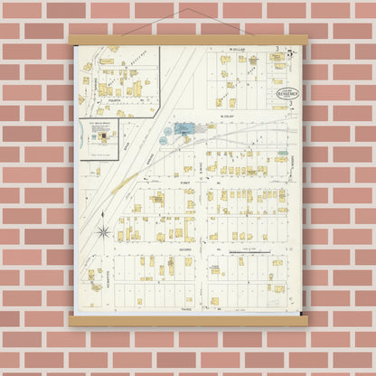 Old map wall art mockup — magnetic wood frame on brick wall — Sanborn Fire Insurance Map from Bessemer, Gogebic County, Michigan (1908), Sheet #0005