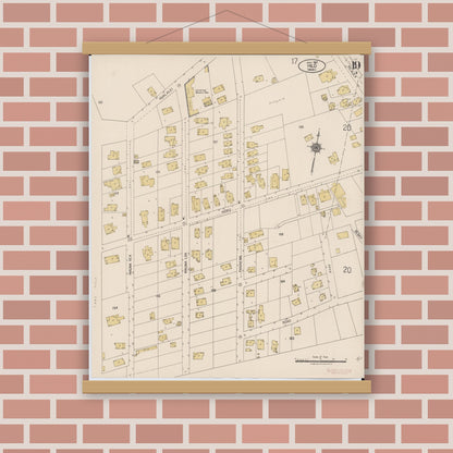 Old map wall art mockup — magnetic wood frame on brick wall — Sanborn Fire Insurance Map from Hilo, Hawaii County, Hawaii (1921), Sheet #0019