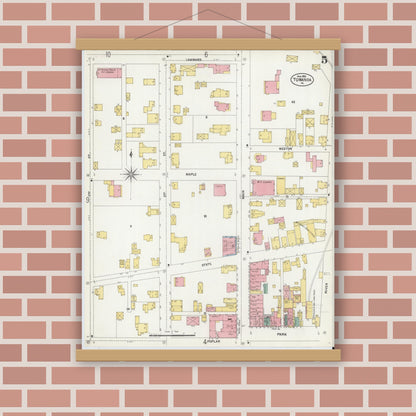 Old map wall art mockup — magnetic wood frame on brick wall — Sanborn Fire Insurance Map from Towanda, Bradford County, Pennsylvania (1903), Sheet #0005