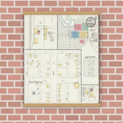 Old map wall art mockup — magnetic wood frame on brick wall — Sanborn Fire Insurance Map from Wichita Falls, Wichita County, Texas (1898) - Complete Map Set