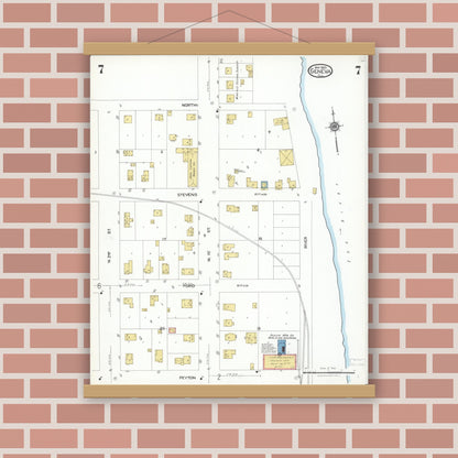 Old map wall art mockup — magnetic wood frame on brick wall — Sanborn Fire Insurance Map from Geneva, Kane County, Illinois (1923), Sheet #0007
