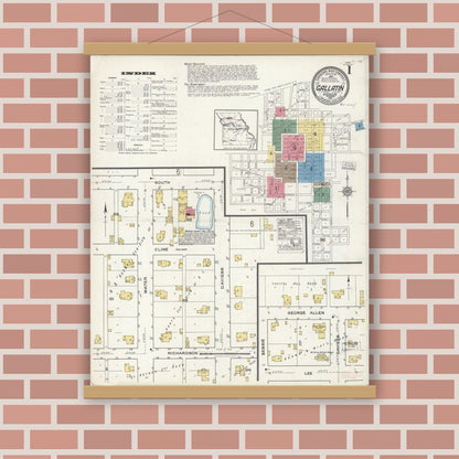 Old map wall art mockup — magnetic wood frame on brick wall — Sanborn Fire Insurance Map from Gallatin, Daviess County, Missouri (1921), Sheet #0001