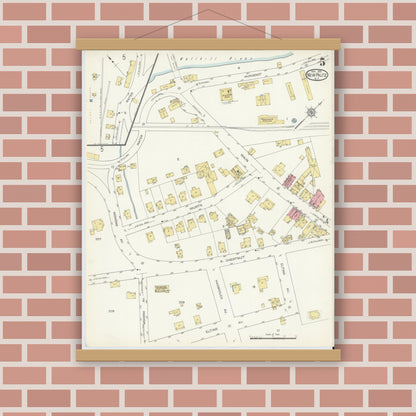 Old map wall art mockup — magnetic wood frame on brick wall — Sanborn Fire Insurance Map from New Paltz, Ulster County, New York (1913), Sheet #0005