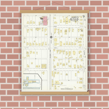 Old map wall art mockup — magnetic wood frame on brick wall — Sanborn Fire Insurance Map from West Palm Beach, Dade County, Florida (1912), Sheet #0003