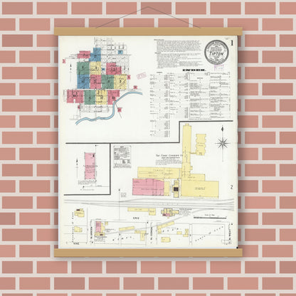 Old map wall art mockup — magnetic wood frame on brick wall — Sanborn Fire Insurance Map from Tipton, Tipton County, Indiana (1909), Sheet #0001
