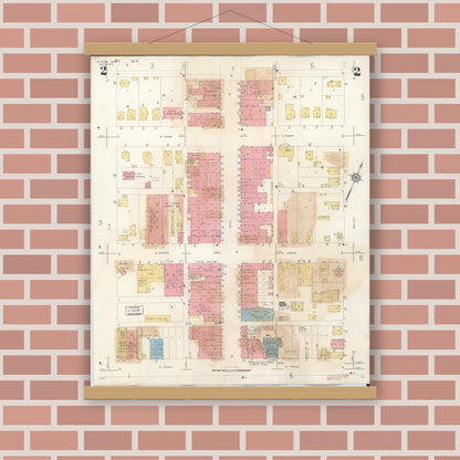 Old map wall art mockup — magnetic wood frame on brick wall — Sanborn Fire Insurance Map from Slater, Saline County, Missouri (1944), Sheet #0002