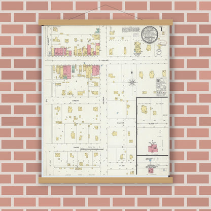 Old map wall art mockup — magnetic wood frame on brick wall — Sanborn Fire Insurance Map from Bradford, Stark County, Illinois (1899) - Complete Map Set