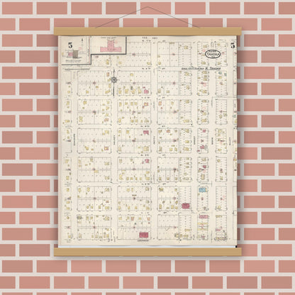 Old map wall art mockup — magnetic wood frame on brick wall — Sanborn Fire Insurance Map from Tahoka, Lynn County, Texas (1941), Sheet #0005