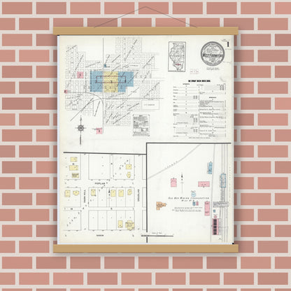 Old map wall art mockup — magnetic wood frame on brick wall — Sanborn Fire Insurance Map from West Frankfort, Franklin County, Illinois (1914) - Complete Map Set