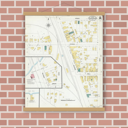 Old map wall art mockup — magnetic wood frame on brick wall — Sanborn Fire Insurance Map from Eagle River, Vilas County, Wisconsin (1901), Sheet #0002