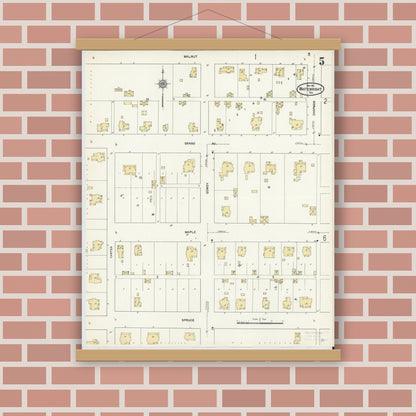 Old map wall art mockup — magnetic wood frame on brick wall — Sanborn Fire Insurance Map from Whitewright, Grayson County, Texas (1912), Sheet #0005