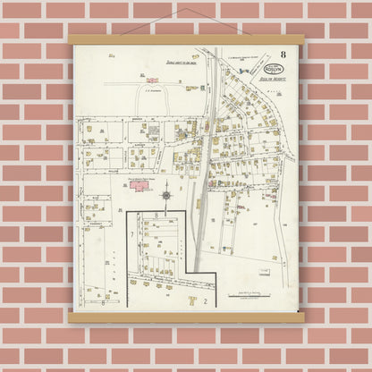 Old map wall art mockup — magnetic wood frame on brick wall — Sanborn Fire Insurance Map from Roslyn, Nassau County, New York (1920), Sheet #0008
