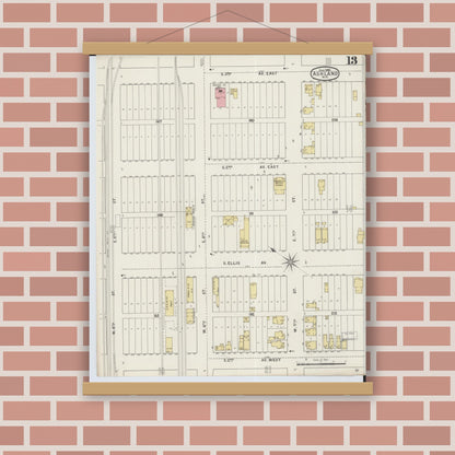 Old map wall art mockup — magnetic wood frame on brick wall — Sanborn Fire Insurance Map from Ashland, Ashland County, Wisconsin (1895), Sheet #0013