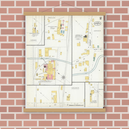 Old map wall art mockup — magnetic wood frame on brick wall — Sanborn Fire Insurance Map from Wyoming, Luzerne County, Pennsylvania (1903), Sheet #0002