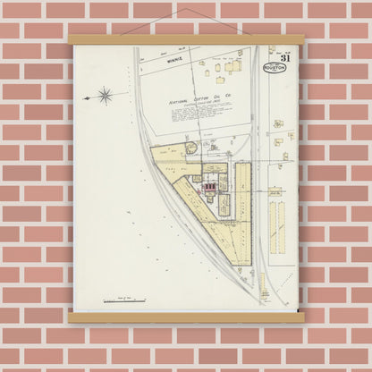 Old map wall art mockup — magnetic wood frame on brick wall — Sanborn Fire Insurance Map from Houston, Harris County, Texas (1890), Sheet #0031