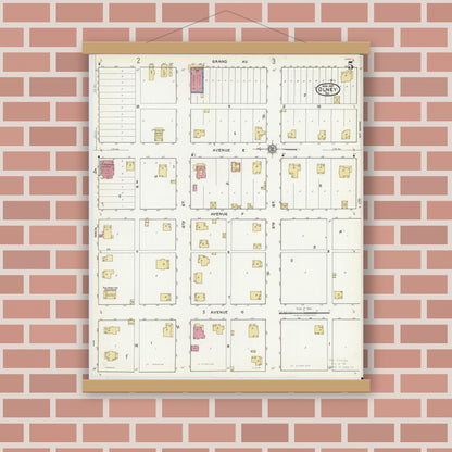 Old map wall art mockup — magnetic wood frame on brick wall — Sanborn Fire Insurance Map from Olney, Young County, Texas (1921), Sheet #0005