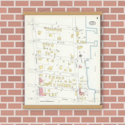 Old map wall art mockup — magnetic wood frame on brick wall — Sanborn Fire Insurance Map from Nyack, Rockland County, New York. (1910), Sheet #0004
