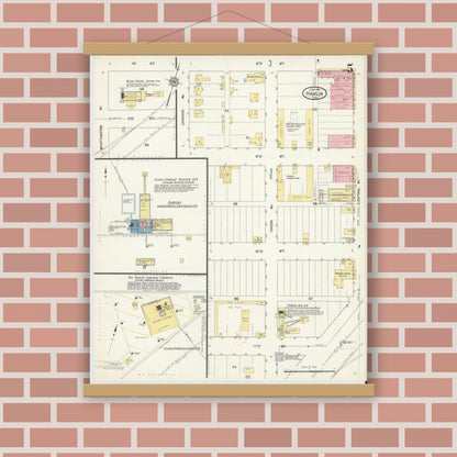 Old map wall art mockup — magnetic wood frame on brick wall — Sanborn Fire Insurance Map from Hamlin, Jones County, Texas (1913), Sheet #0005