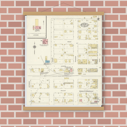 Old map wall art mockup — magnetic wood frame on brick wall — Sanborn Fire Insurance Map from Grover Hill, Paulding County, Ohio (1913), Sheet #0002