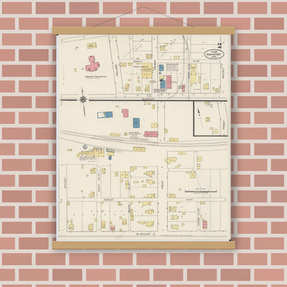 Old map wall art mockup — magnetic wood frame on brick wall — Sanborn Fire Insurance Map from Groveport, Franklin County, Ohio (1922), Sheet #0002