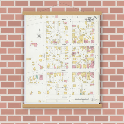 Old map wall art mockup — magnetic wood frame on brick wall — Sanborn Fire Insurance Map from Germantown, Montgomery County, Ohio (1905), Sheet #0002