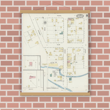 Old map wall art mockup — magnetic wood frame on brick wall — Sanborn Fire Insurance Map from McHenry, McHenry County, Illinois (1893), Sheet #0003