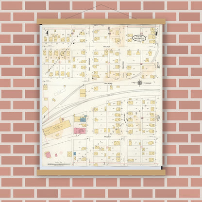 Old map wall art mockup — magnetic wood frame on brick wall — Sanborn Fire Insurance Map from Caldwell, Noble County, Ohio (1932), Sheet #0004
