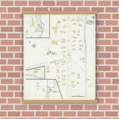 Old map wall art mockup — magnetic wood frame on brick wall — Sanborn Fire Insurance Map from Afton, Chenango County, New York (1897), Sheet #0002