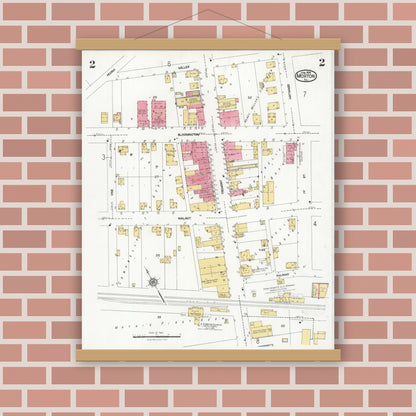 Old map wall art mockup — magnetic wood frame on brick wall — Sanborn Fire Insurance Map from Morton, Tazewell County, Illinois (1926), Sheet #0002
