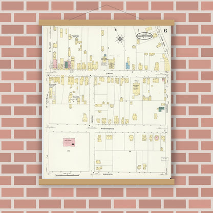 Old map wall art mockup — magnetic wood frame on brick wall — Sanborn Fire Insurance Map from Hackettstown, Warren County, New Jersey (1909), Sheet #0006