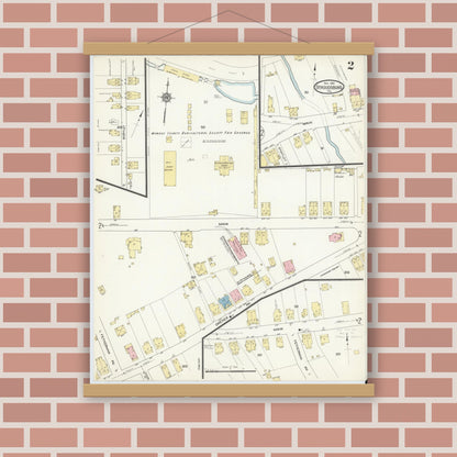 Old map wall art mockup — magnetic wood frame on brick wall — Sanborn Fire Insurance Map from Stroudsburg, Monroe County, Pennsylvania (1912), Sheet #0002