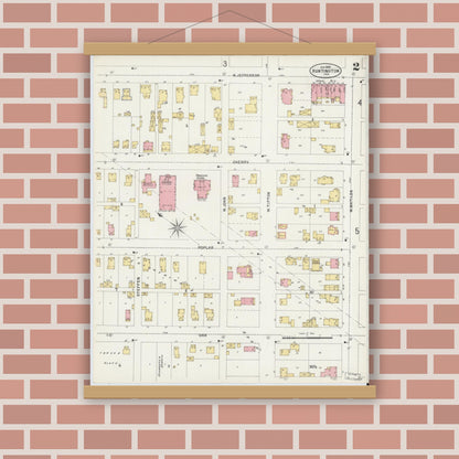 Old map wall art mockup — magnetic wood frame on brick wall — Sanborn Fire Insurance Map from Huntington, Huntington County, Indiana (1898), Sheet #0002