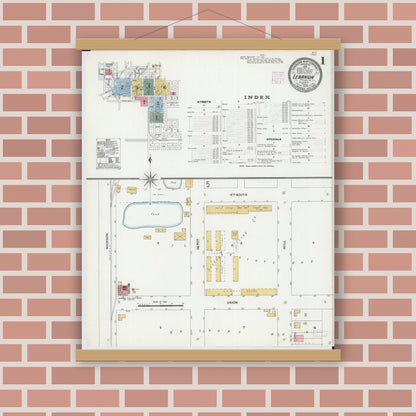 Old map wall art mockup — magnetic wood frame on brick wall — Sanborn Fire Insurance Map from Lebanon, Saint Clair County, Illinois (1906) - Complete Map Set