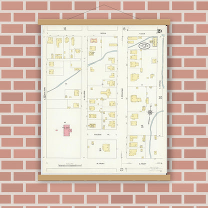Old map wall art mockup — magnetic wood frame on brick wall — Sanborn Fire Insurance Map from Tyler, Smith County, Texas (1912), Sheet #0019