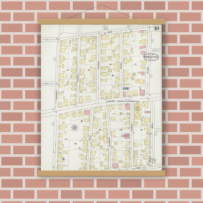 Old map wall art mockup — magnetic wood frame on brick wall — Sanborn Fire Insurance Map from Newburyport, Essex County, Massachusetts (1894), Sheet #0016