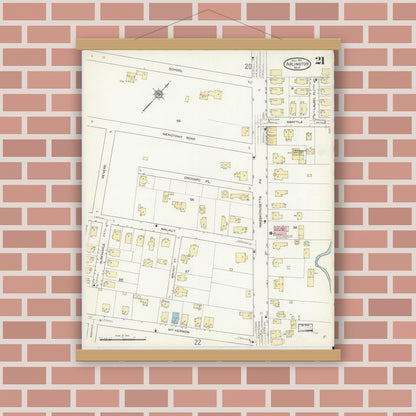 Old map wall art mockup — magnetic wood frame on brick wall — Sanborn Fire Insurance Map from Arlington, Middlesex County, Massachusetts (1914), Sheet #0021