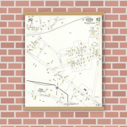 Old map wall art mockup — magnetic wood frame on brick wall — Sanborn Fire Insurance Map from Gardner, Worcester County, Massachusetts (1923), Sheet #0032
