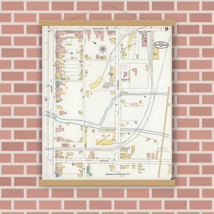 Old map wall art mockup — magnetic wood frame on brick wall — Sanborn Fire Insurance Map from Shippensburg, Cumberland And Franklin Counties, Pennsylvania (1904), Sheet #0009