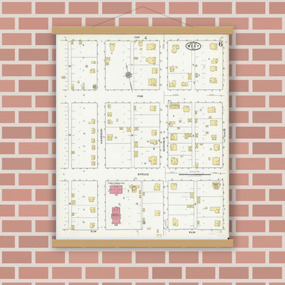 Old map wall art mockup — magnetic wood frame on brick wall — Sanborn Fire Insurance Map from West, McLennan County, Texas (1921), Sheet #0006