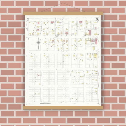 Old map wall art mockup — magnetic wood frame on brick wall — Sanborn Fire Insurance Map from Tulia, Swisher County, Texas (1936), Sheet #0003