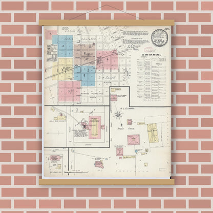 Old map wall art mockup — magnetic wood frame on brick wall — Sanborn Fire Insurance Map from De Kalb, De Kalb County, Illinois (1891) - Complete Map Set