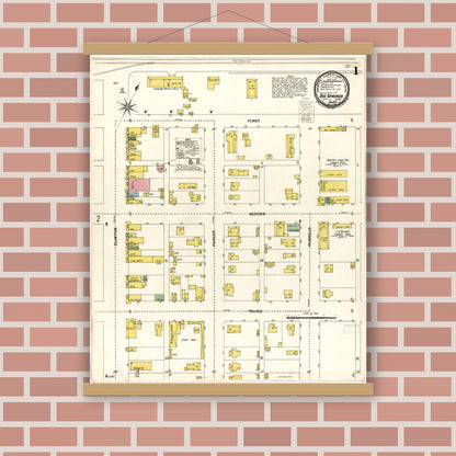Old map wall art mockup — magnetic wood frame on brick wall — Sanborn Fire Insurance Map from Big Spring, Howard County, Texas (1900), Sheet #0001