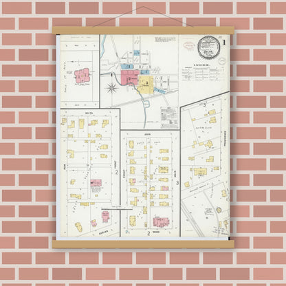 Old map wall art mockup — magnetic wood frame on brick wall — Sanborn Fire Insurance Map from Delta, Fulton County, Ohio (1899) - Complete Map Set