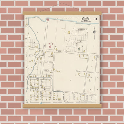 Old map wall art mockup — magnetic wood frame on brick wall — Sanborn Fire Insurance Map from Sanford, Seminole County, Florida (1922), Sheet #0011