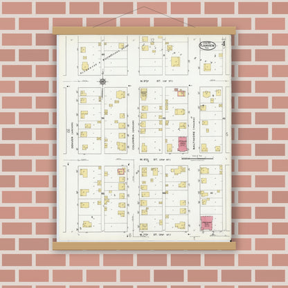 Old map wall art mockup — magnetic wood frame on brick wall — Sanborn Fire Insurance Map from Plainview, Hale County, Texas (1921), Sheet #0004