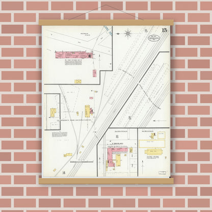 Old map wall art mockup — magnetic wood frame on brick wall — Sanborn Fire Insurance Map from Goshen, Elkhart County, Indiana (1901), Sheet #0015