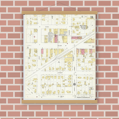 Old map wall art mockup — magnetic wood frame on brick wall — Sanborn Fire Insurance Map from Appleton, Outagamie County, Wisconsin (1911), Sheet #0021