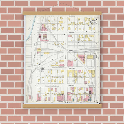 Old map wall art mockup — magnetic wood frame on brick wall — Sanborn Fire Insurance Map from Pekin, Tazewell County, Illinois (1903), Sheet #0002